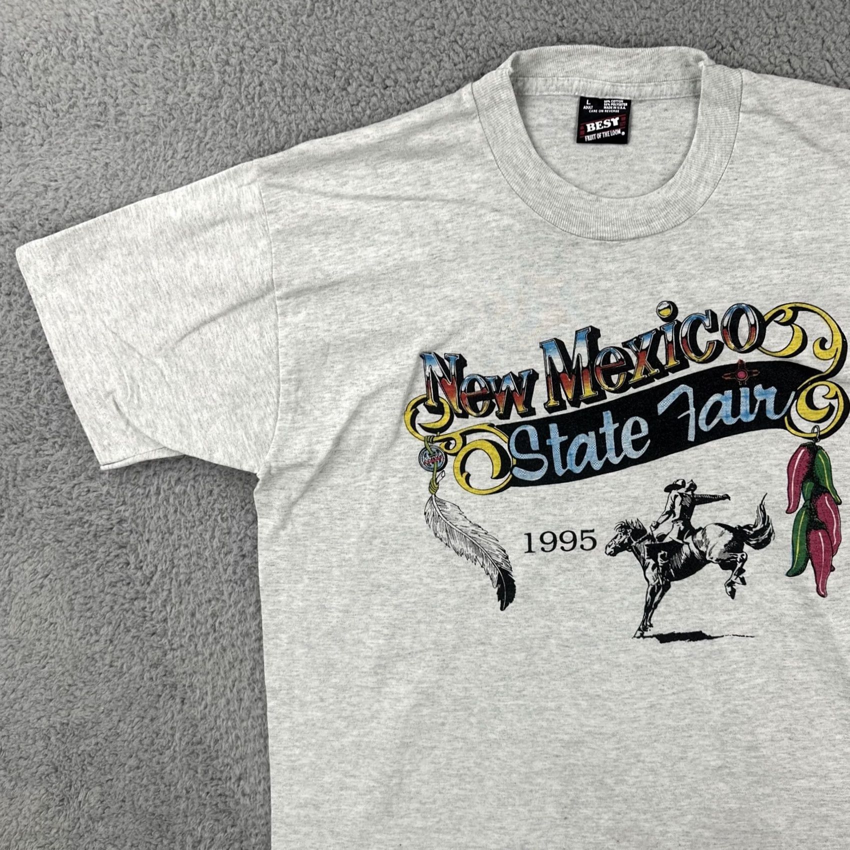 Fruit Of The Loom VINTAGE Fruit of the Loom T Shirt Gray XL 1990s Made in USA NM State Fair Mens Graphic Tee Size US XL / EU 56 / 4 - 7 Thumbnail
