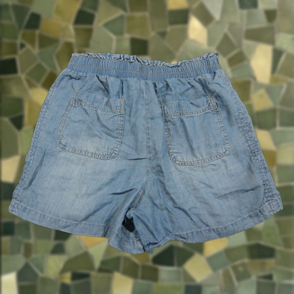 Vintage Knox Rose Chino Shorts Women Small 26" Waist 32" Hip 3" Inseam Pleated High Rise Pull On Blue 100% Rayon Chambray Size 26" / US 2 / IT 38 - 1 Thumbnail