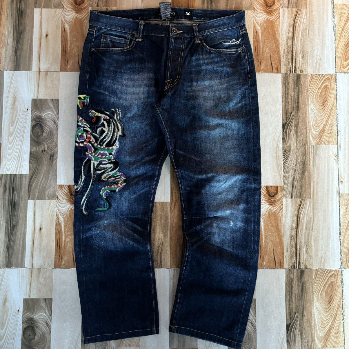Ed Hardy Crazy Vintage 00s Edhardy Baggy Denim Size US 36 / EU 52 - 2 Thumbnail