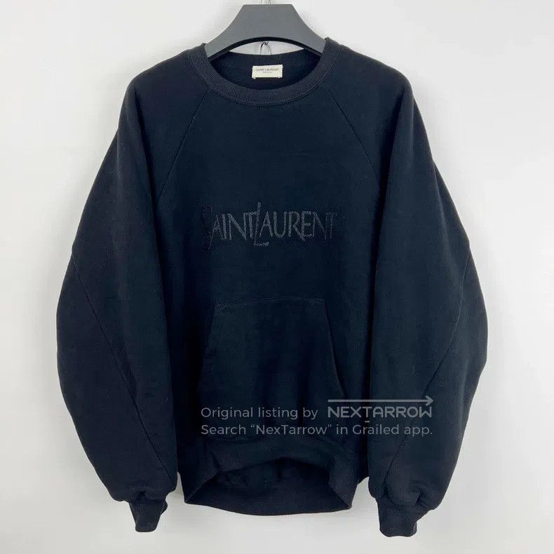 Saint Laurent Paris Black Glitter Embroidered Logo Fleece