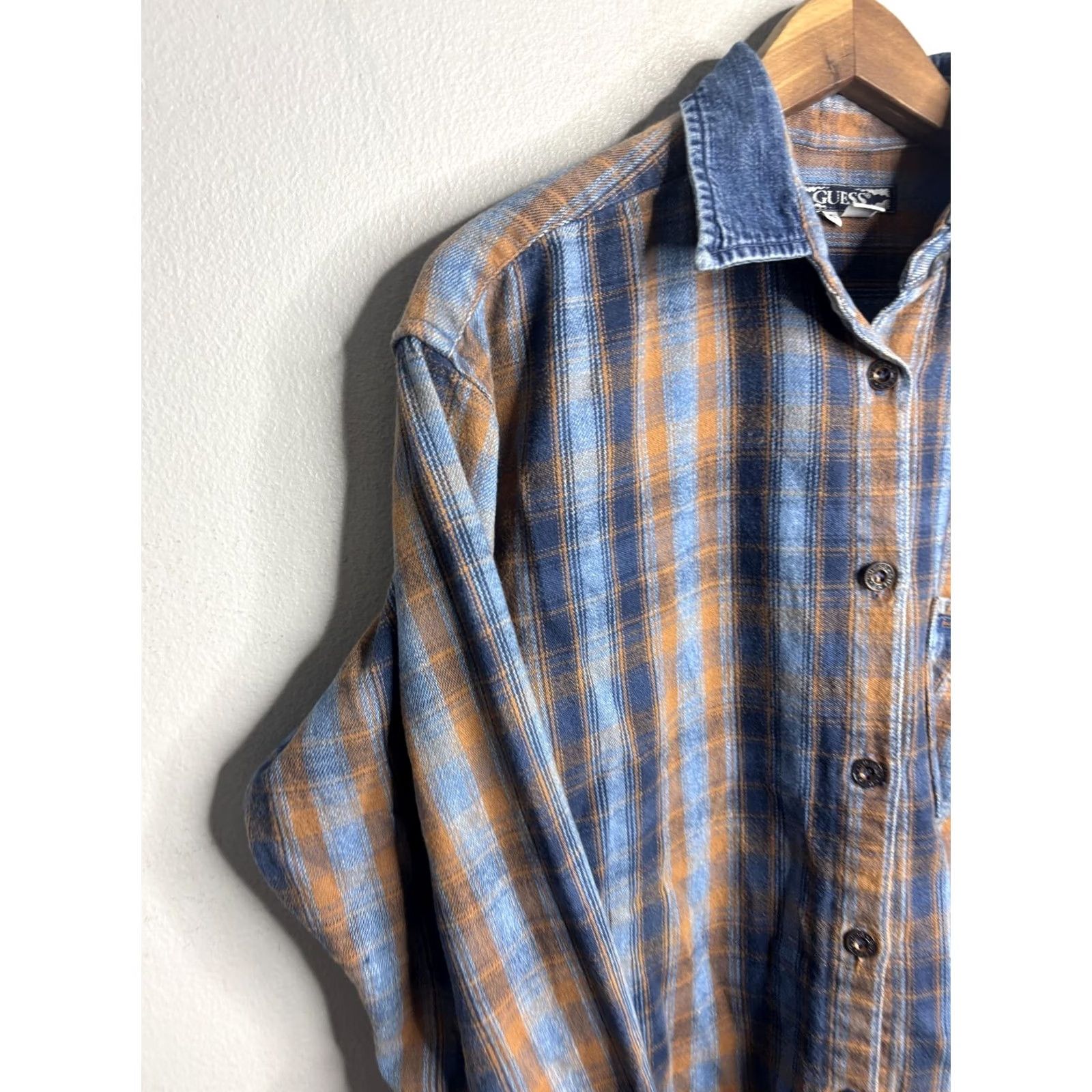 Guess VTG Guess Plaid Flannel Shirt Mens Medium Blue Orange Button Denim Collar Size US M / EU 48-50 / 2 - 2 Thumbnail