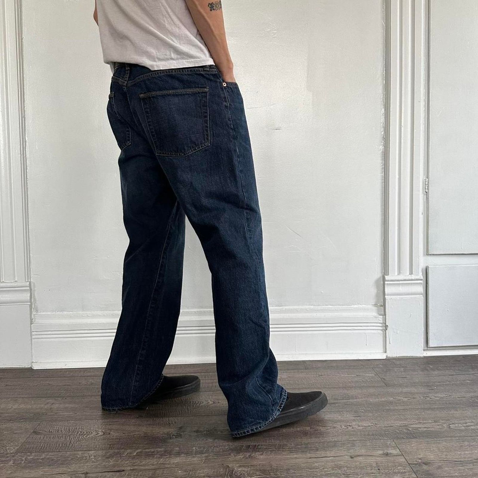Gap Vintage Y2K Gap Dark Blue Baggy Relaxed Straight Boot Denim Size US 33 - 3 Thumbnail