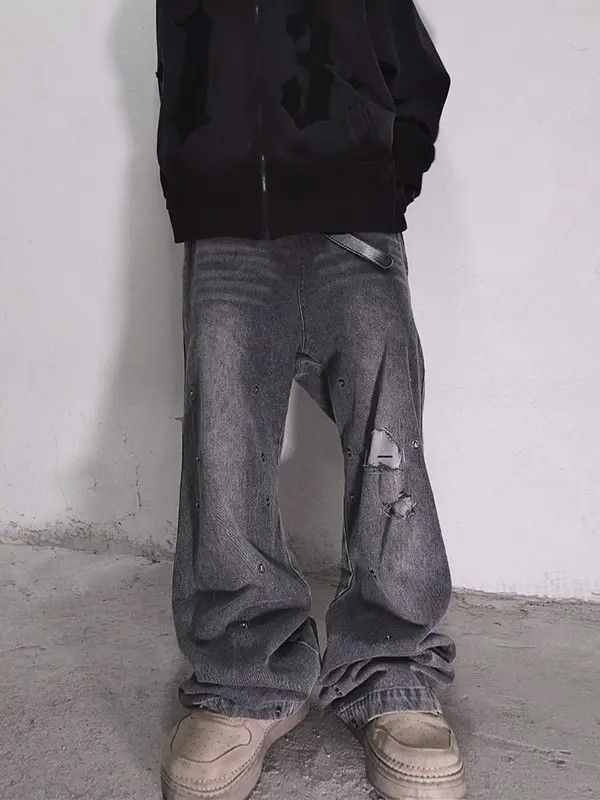 Jean Kuriyama x Hara Gray Ripped Baggy Jeans, Distressed Jeans Size US 32 / EU 48 - 5 Thumbnail