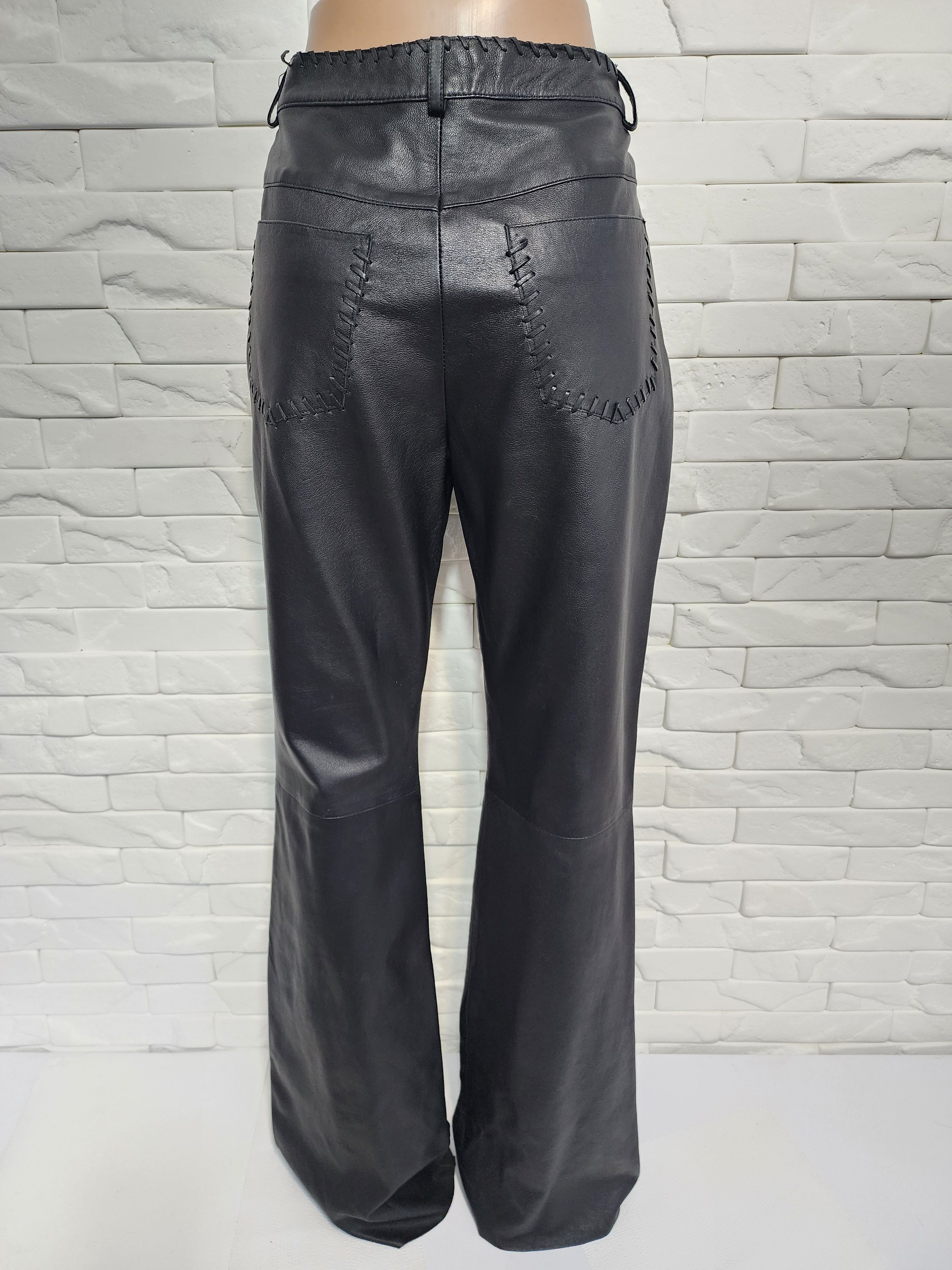 Genuine Leather Black Leather Pants: Women's Denim Style Leather Trousers Size 31" - 5 Thumbnail