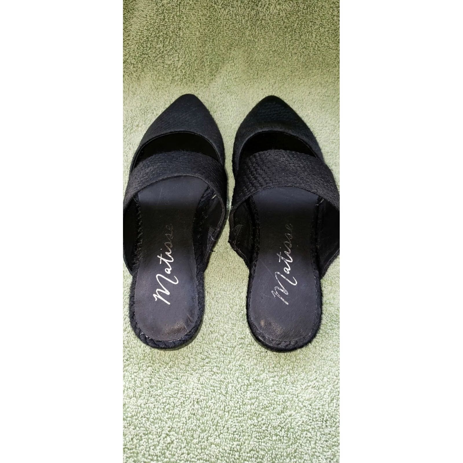 Matisse Matisse Flats Women's 6M Berlin Crossover Semiround Toe Black Calfskin Leather Slips On 1/2" Block Heel Domed Toe Shoes dress Evening Party Business Size US 4 / IT 34 - 4 Thumbnail