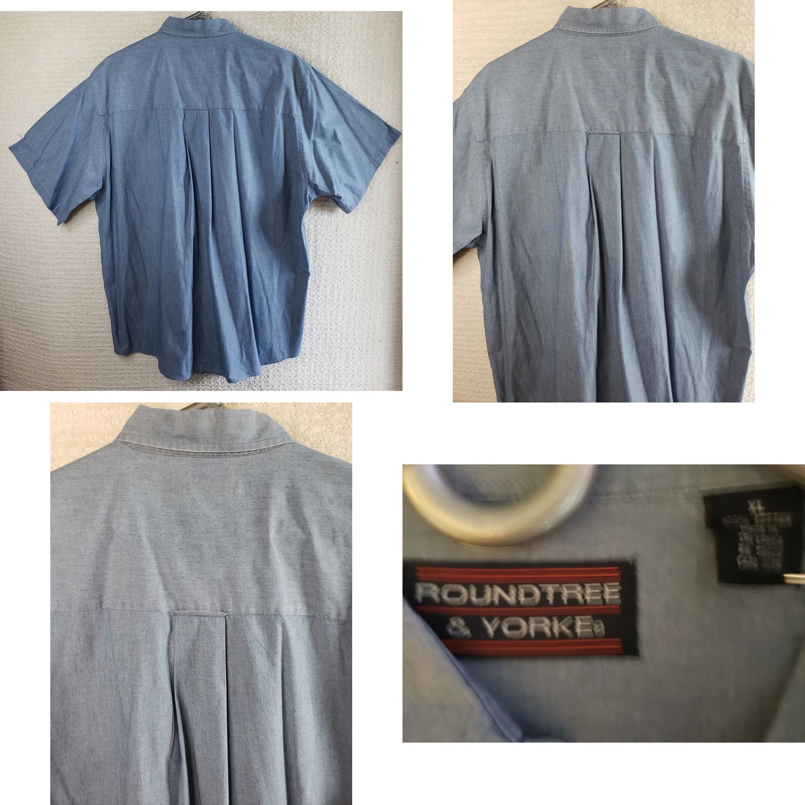 Roundtree & Yorke VINTAGE Roundtree Yorke Mens Denim Shirt XL Light Blue Short Sleeve Button-Up Regular Fit Classic 90s Mens Size US XL / EU 56 / 4 - 8 Thumbnail