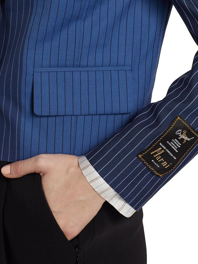 Marni o1f1d3z0525 Pinstriped Wool Cropped Jacket in Blue Size S / US 4 / IT 40 - 6 Thumbnail