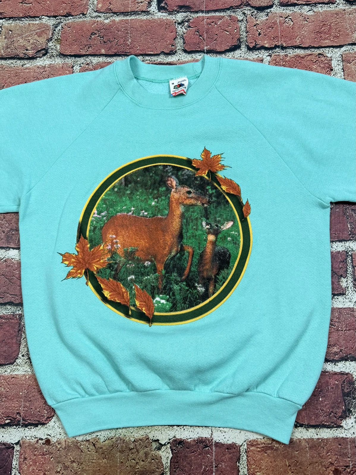 Fruit Of The Loom Vintage Deer Nature Art Sweatshirt Crewneck Teal Blue 90s Size US M / EU 48-50 / 2 - 2 Thumbnail