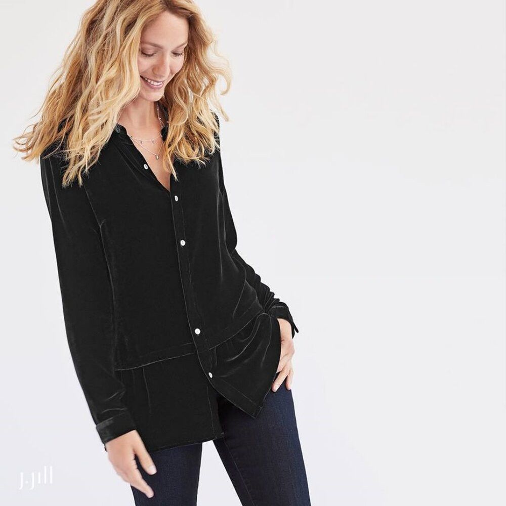 J. Jill NWT New $189 J. Jill Velvet Silk Blend Black Blouse Size XS Size XS / US 0-2 / IT 36-38 - 1 Thumbnail