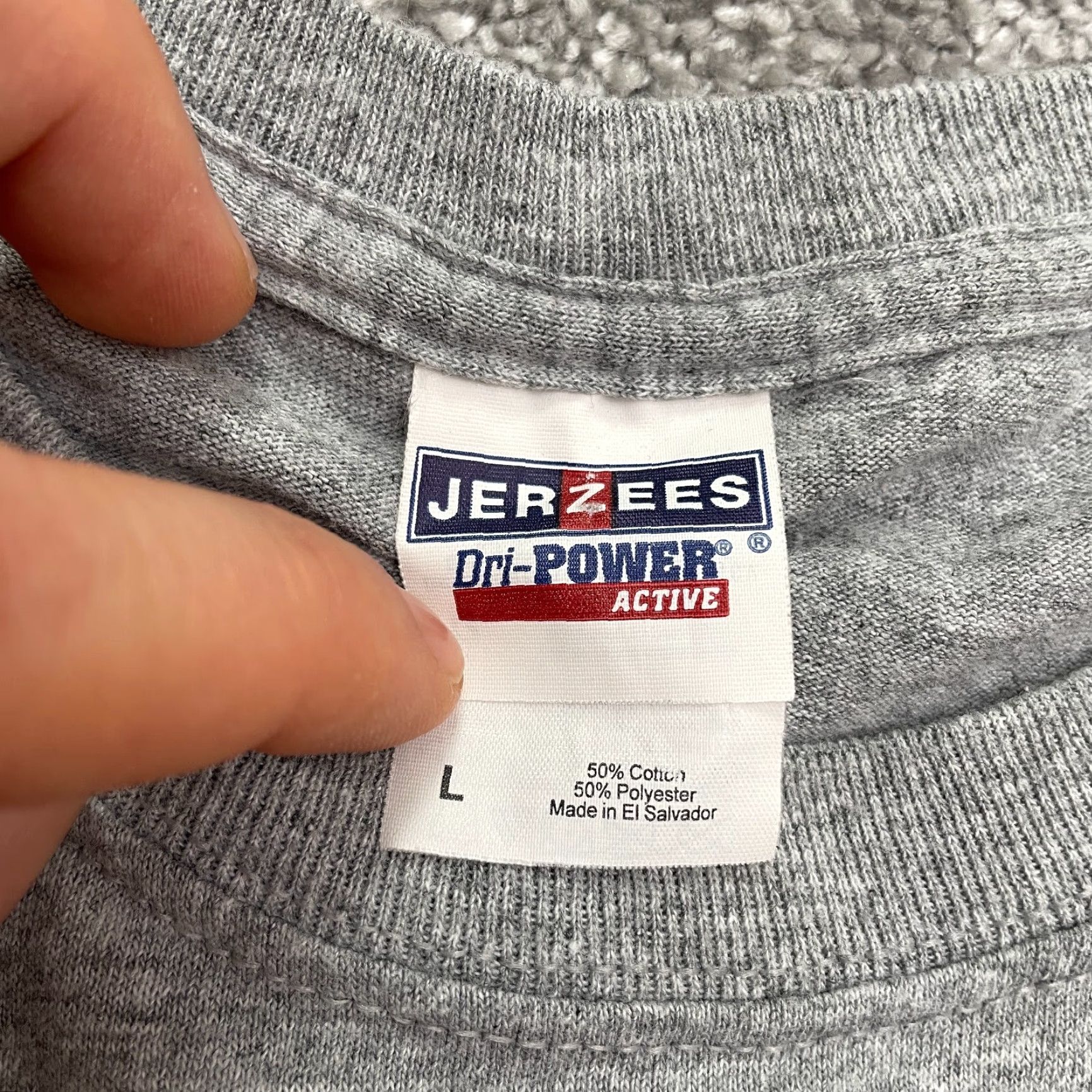 Jerzees JERZEES Dri-Power Crew Neck T-Shirt Unisex Large Gray Long Sleeve Active Outdoor Shirt Mens Womens Size US L / EU 52-54 / 3 - 5 Thumbnail