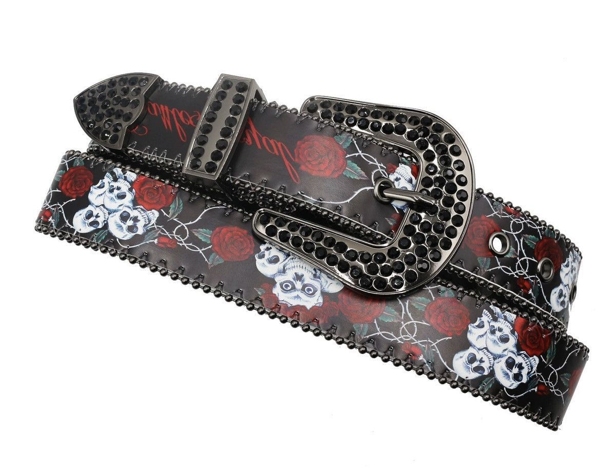 Japanese Brand × Vintage Retro skull skeleton roses western rhinestone studded belt Size ONE SIZE - 4 Thumbnail
