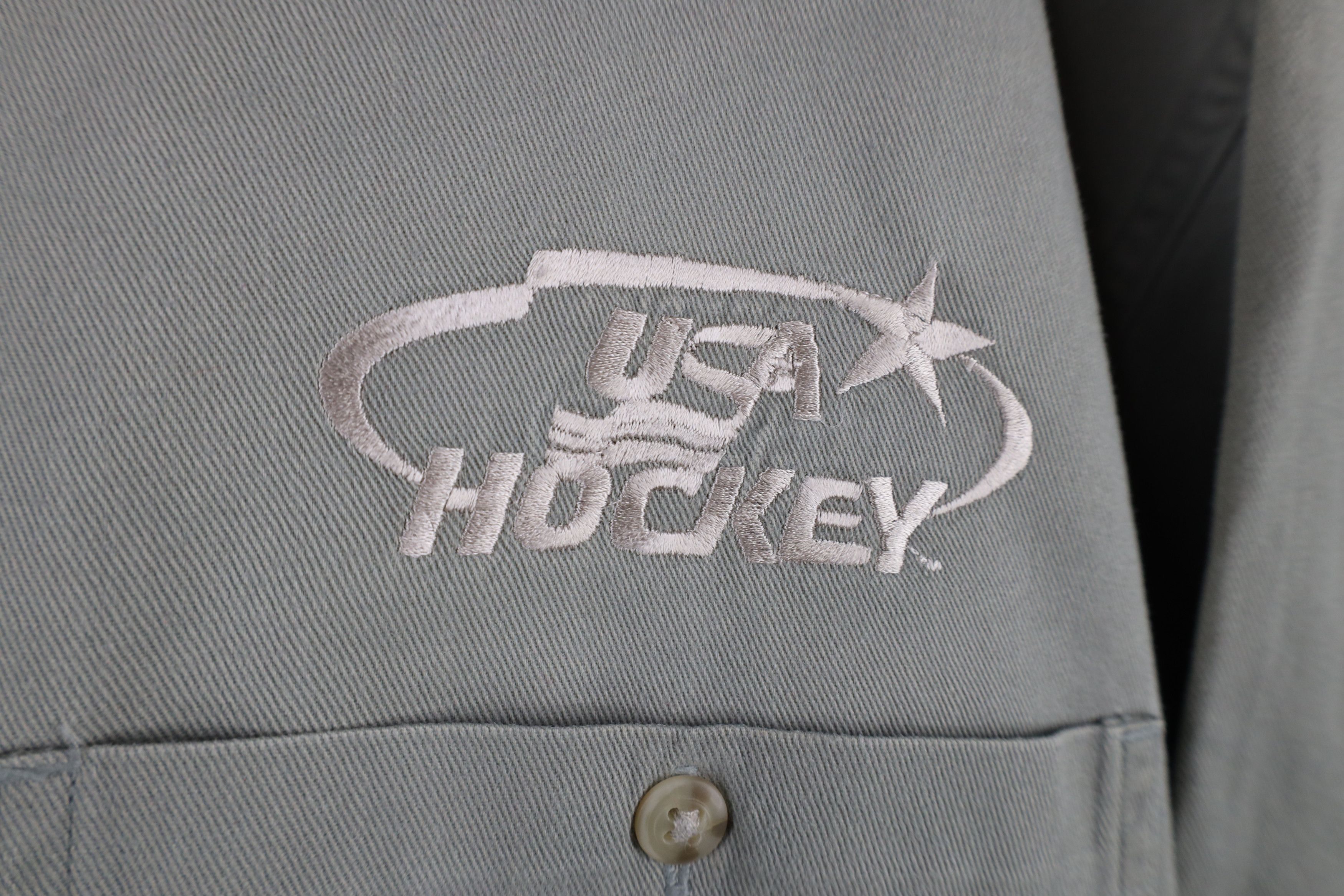 Vintage Vintage 90s Spell Out USA Hockey Collared Button Down Shirt Size US L / EU 52-54 / 3 - 4 Thumbnail