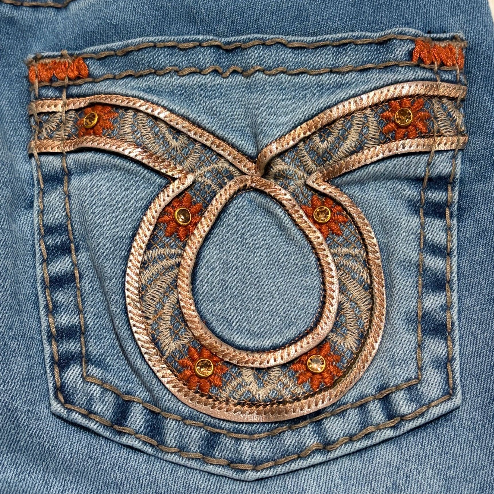 Denime VINTAGE Brenedy Jeans Womens 16 Linda Blue Bootcut Denim Embroidered Rhinestone Medium Wash Girls Women Mens Size 38" / US 16 / IT 52 - 2 Thumbnail