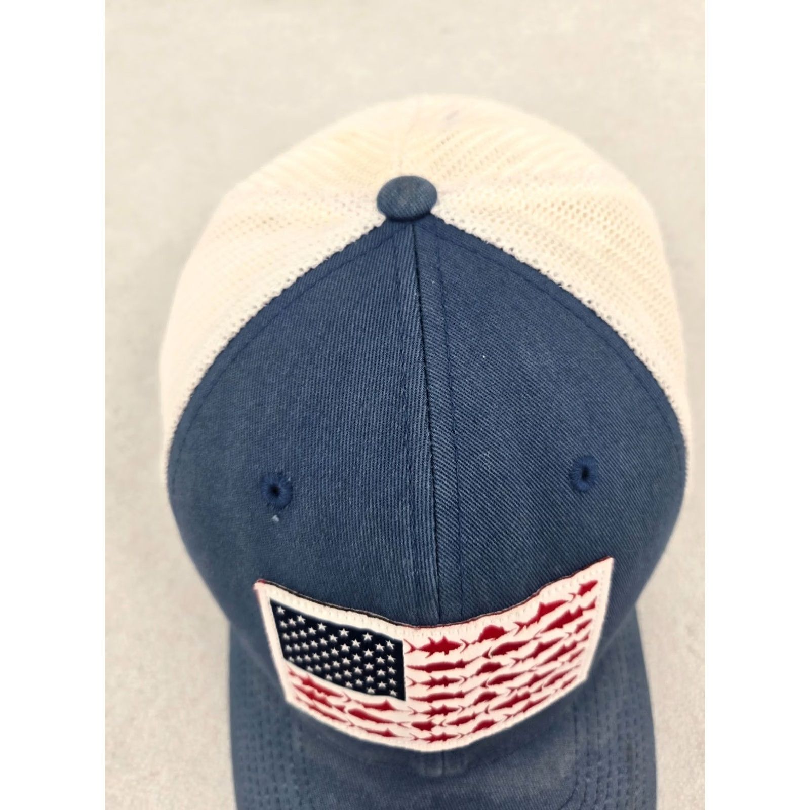 Vintage Columbia Hat Cap L/XL Blue Red Fitted Flexfit PFG Fishing USA Flag Outdoors Mens Size ONE SIZE - 4 Thumbnail