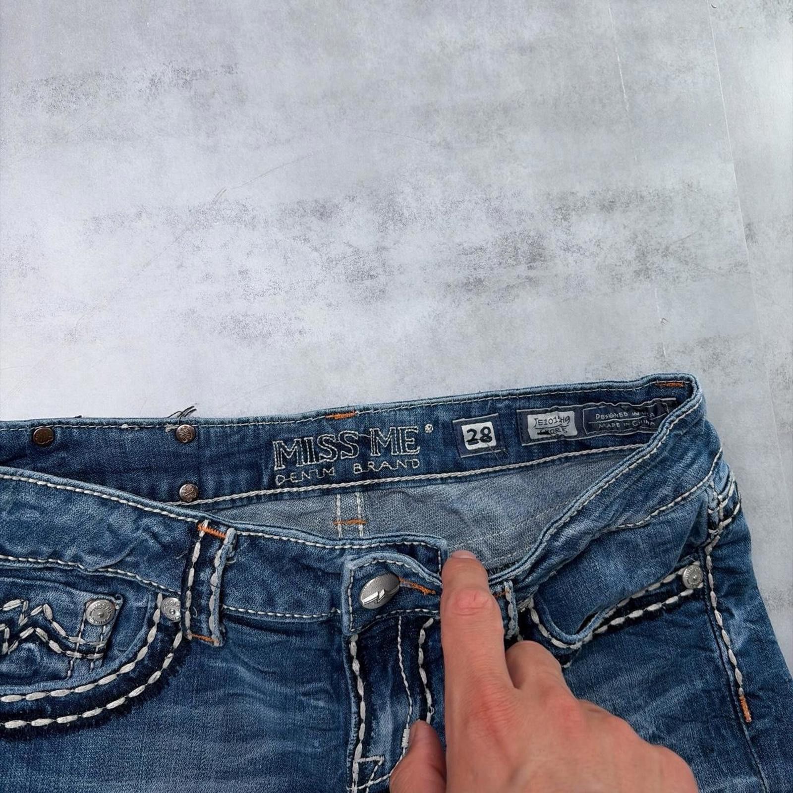 Other Y2K Blue Miss Me Grunge Stitched Denim Mini Shorts Size 30" / US 8 / IT 44 - 5 Thumbnail