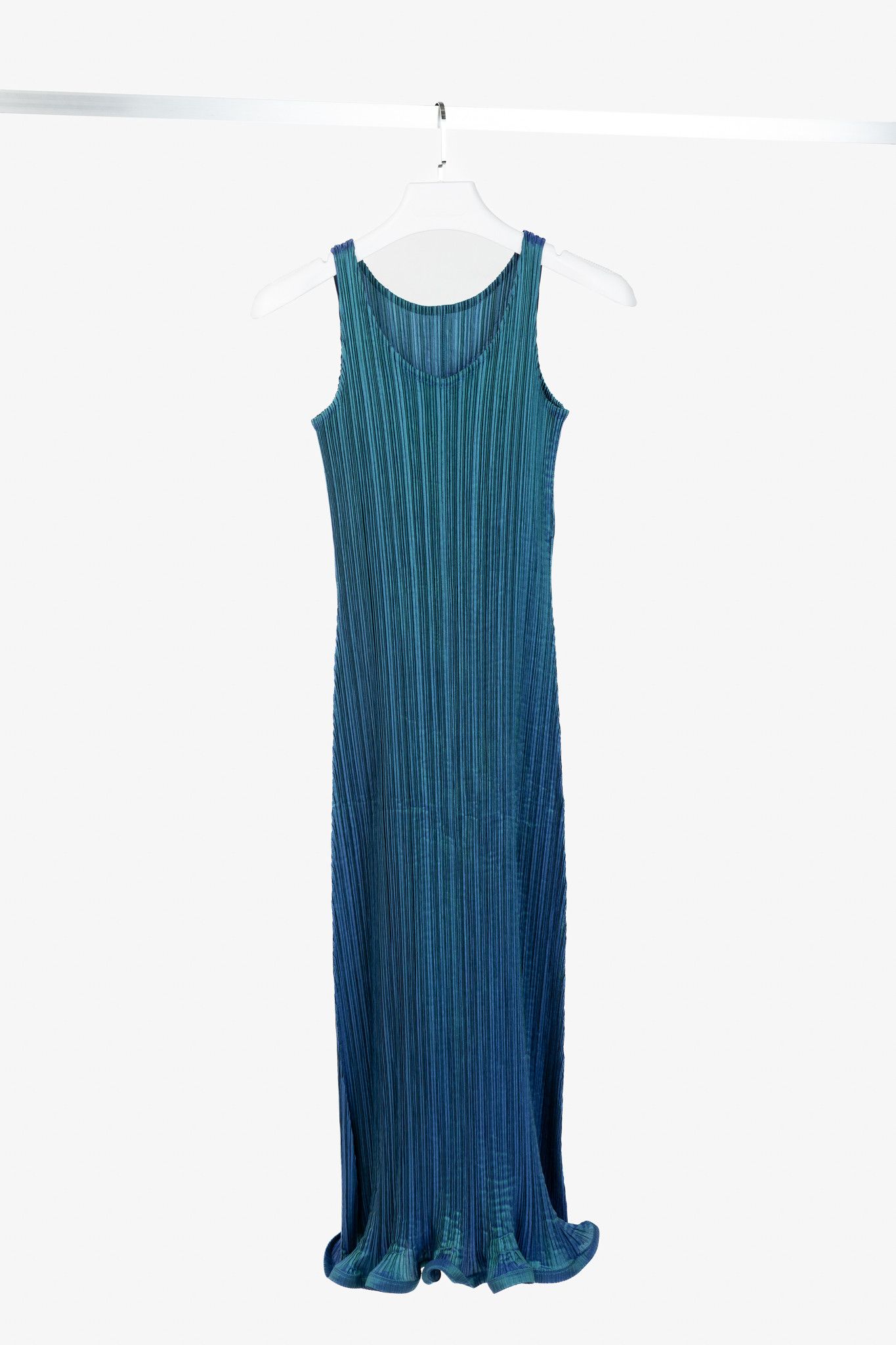 Issey Miyake Issey Miyake Metallic-Blue Ruffle-Hem Sleeveless Maxi Dress Size S / US 4 / IT 40 - 1 Thumbnail