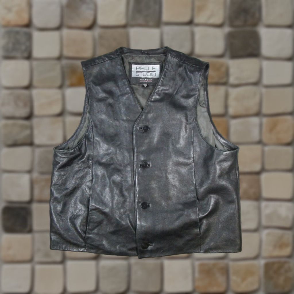 Vintage VINTAGE Pelle Studio Vest Mens XL Black Leather Button Up Jacket Coat Style Biker Hunting Riding Walking Mens Size US XL / EU 56 / 4 - 1 Thumbnail