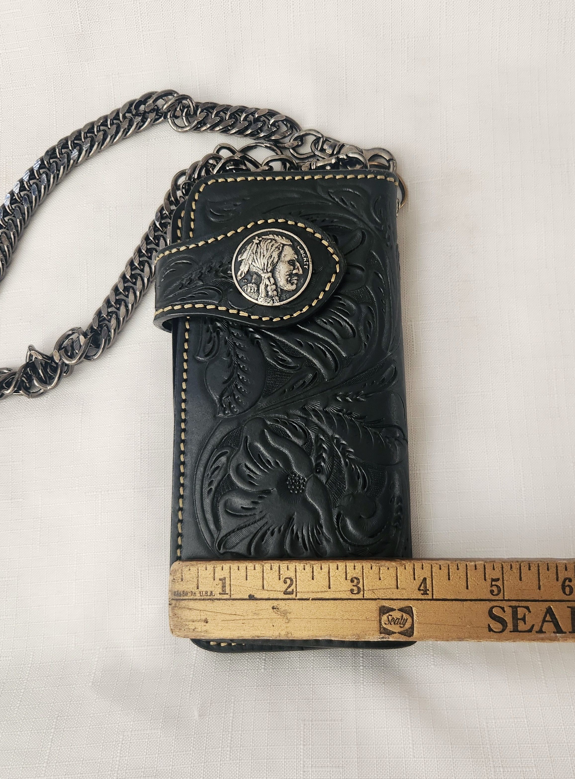 Other Indian Tattoo Genuine Leather Black Western Biker Wallet Size ONE SIZE - 5 Thumbnail
