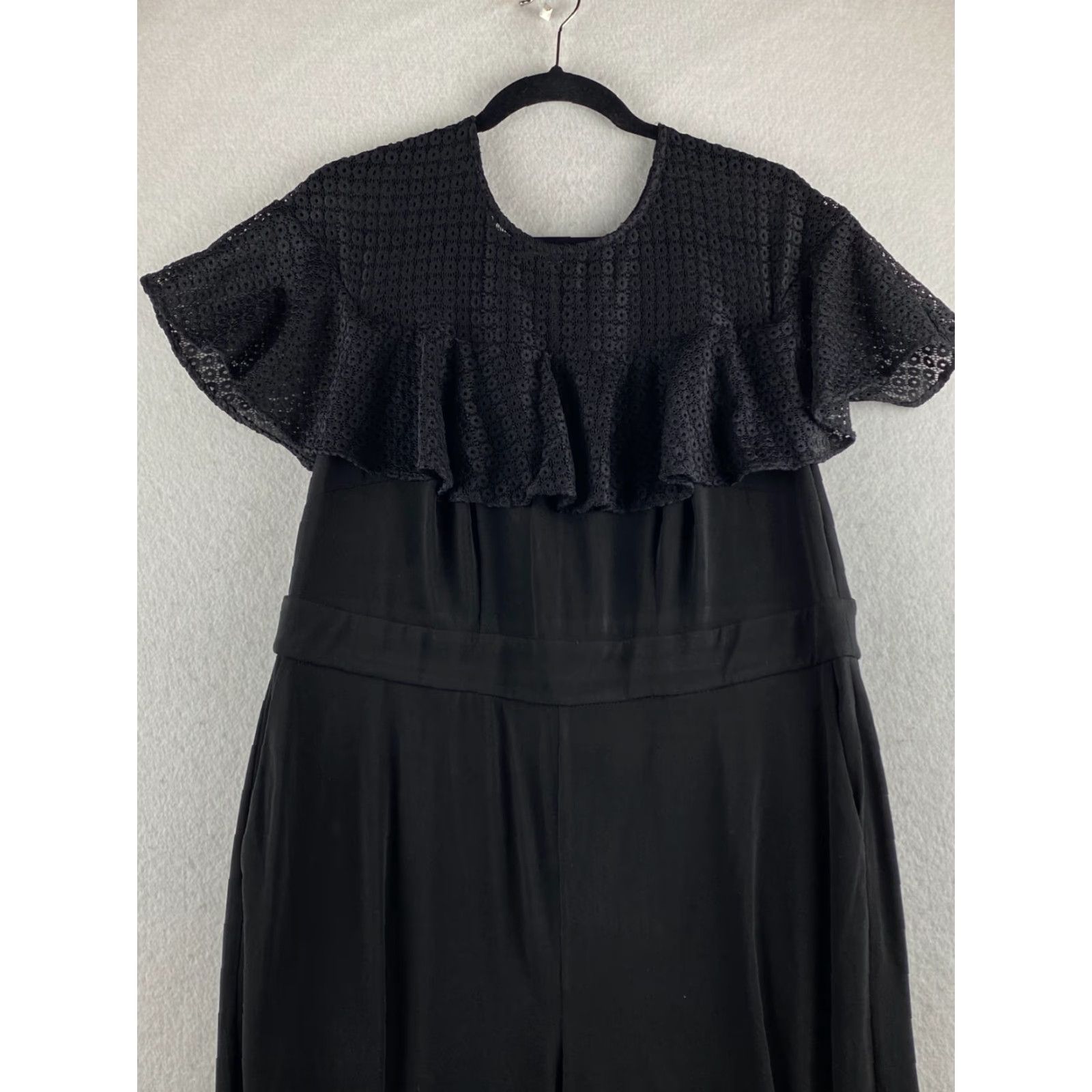Vintage Lane Bryant Romper Womens 14 Black Wide Legged Crochet One Piece Pockets Casual Size 36" / US 14 / IT 50 - 3 Thumbnail