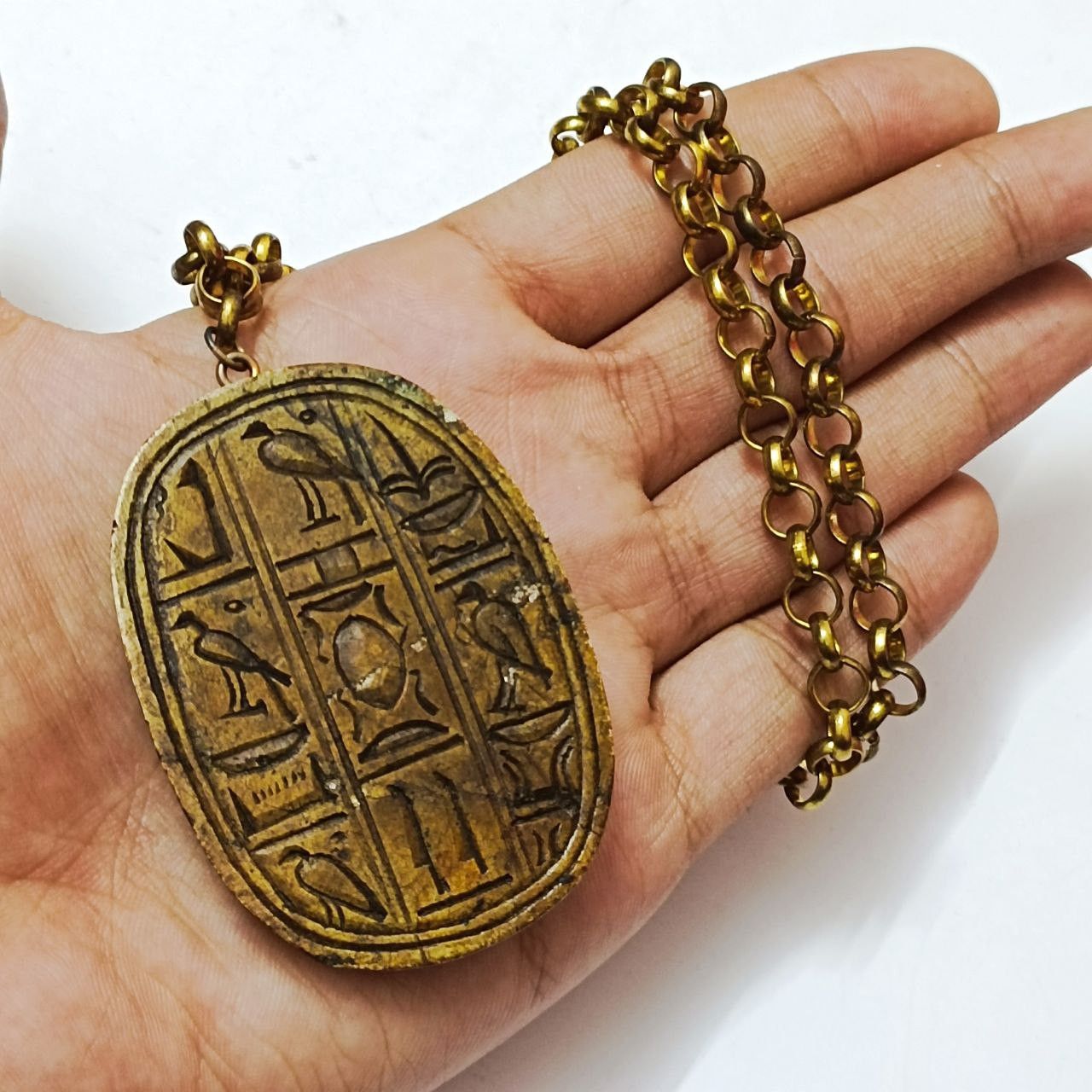 Handmade Egyptian Scarab Necklace Handcrafted Hieroglyph Amulet Size ONE SIZE - 2 Thumbnail