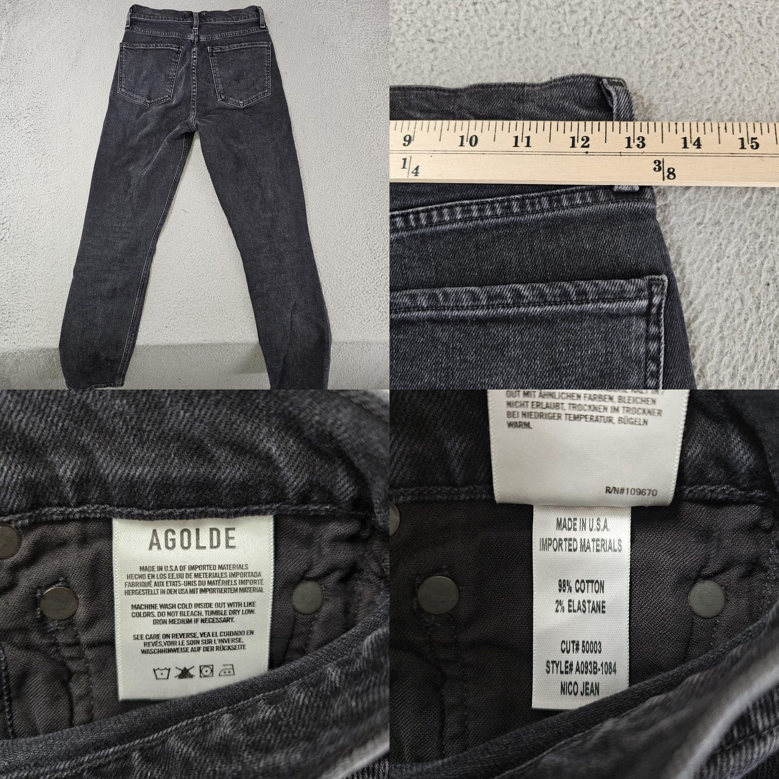 Agolde AGOLDE Nico Jean Womens 25 Black High Rise Slim Straight Stretch Denim Pants Jeans Size 42" / US 20 - 8 Thumbnail