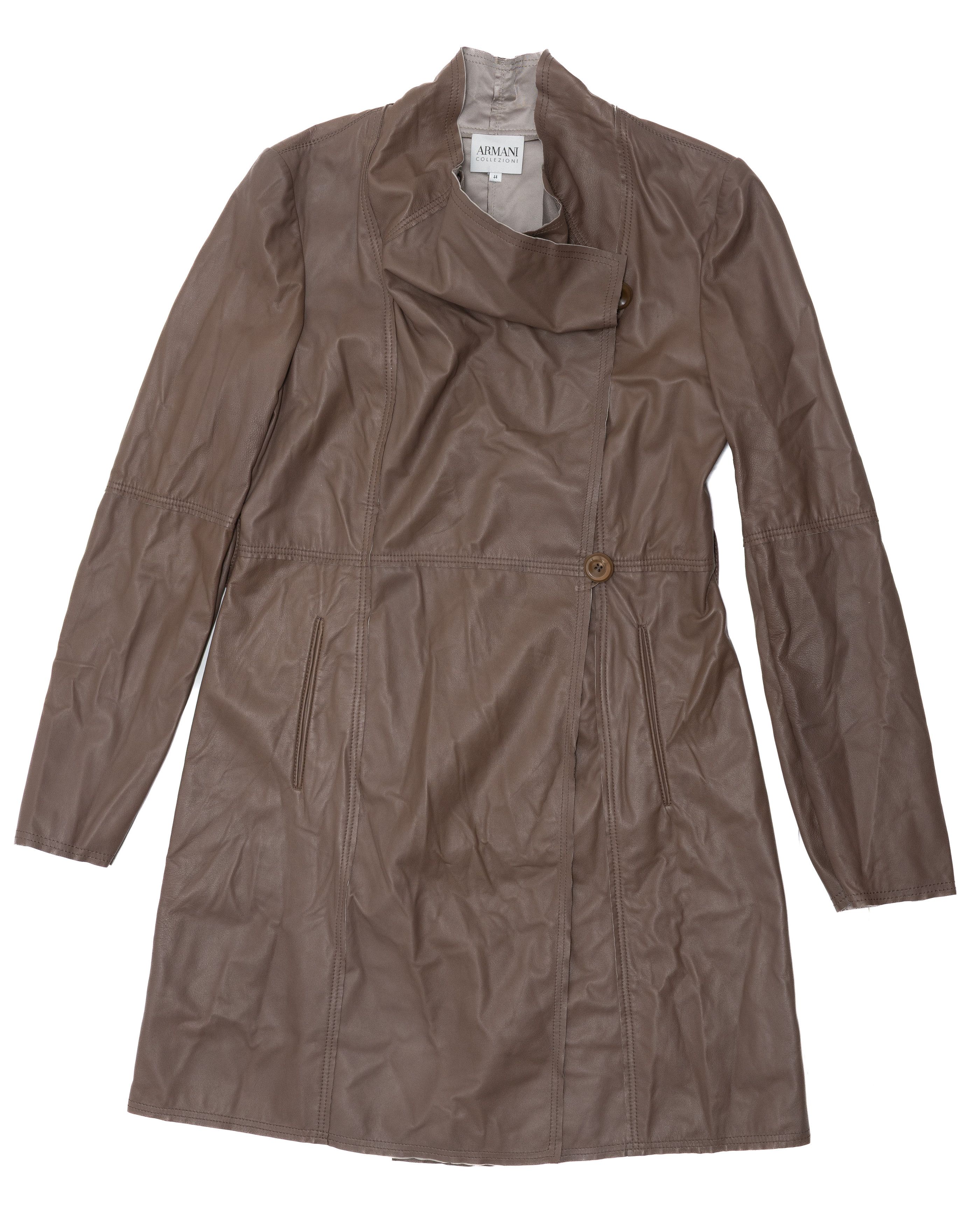Armani Collezioni Rare ARMANI COLLEZIONI SS 2008 Leather Asymmetric Coat Size S / US 4 / IT 40 - 1 Thumbnail
