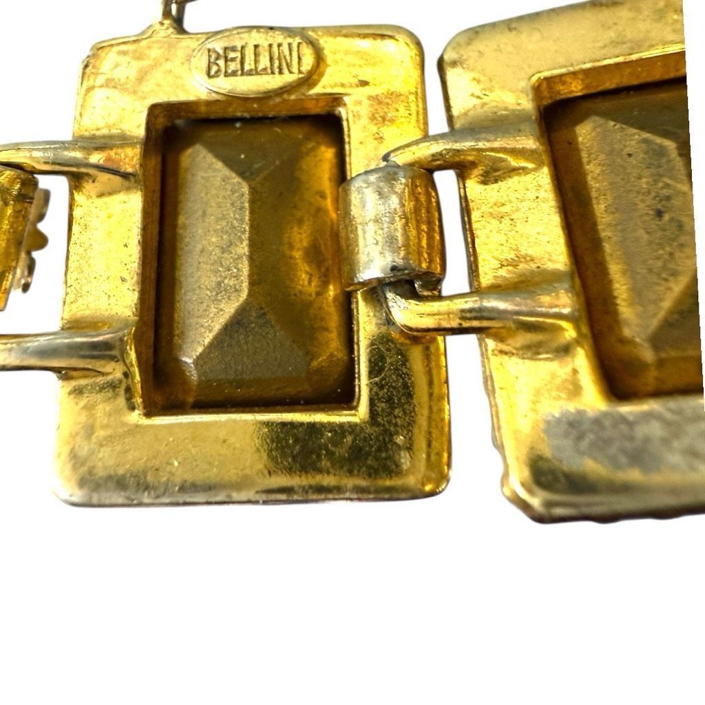 Vintage BELLINI Vintage Signed Gold Tone Rhinestone Emerald Cut Brow Size ONE SIZE - 8 Thumbnail