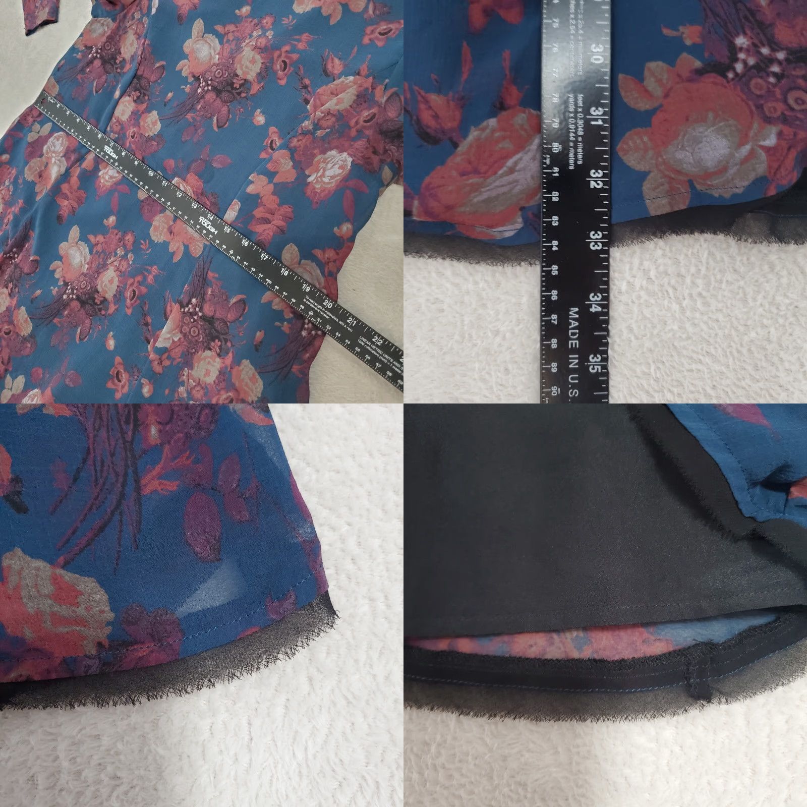 Vintage Kimchi Blue Dress Women L Blue Floral A Line Sheer Long Sleeves Lined Tie Back Eyelash Hem Boho Casual Party/Cocktail Travel Size L / US 10 / IT 46 - 8 Thumbnail