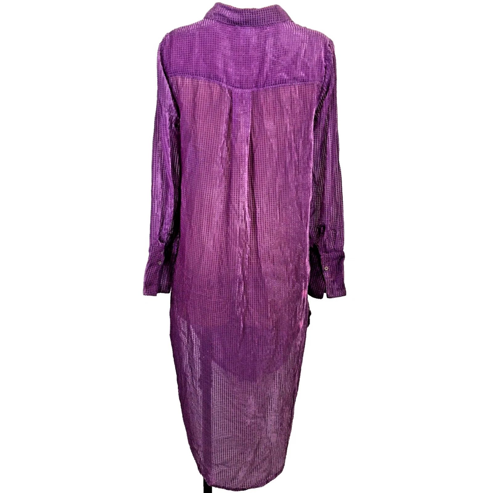 Anthropologie VINTAGE Anthropologie Akemi + Kin Purple Velvet Duster Tunic Dress S Womens Midi Button Sheer WV Size S / US 4 / IT 40 - 2 Thumbnail