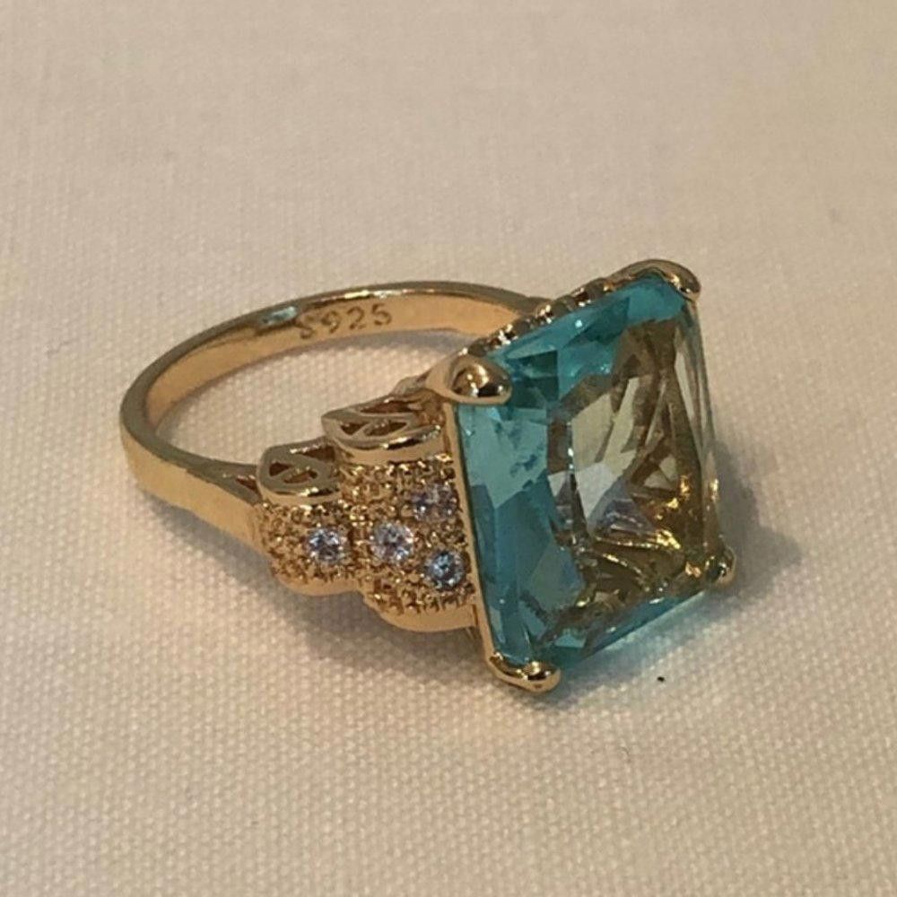Designer 2Ct Emerald Simulated London Blue Topaz 14K Ring - Size 7 Size ONE SIZE - 8 Thumbnail