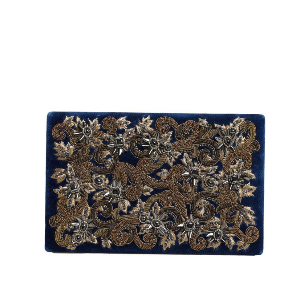Dolce & Gabbana Dolce & Gabbana Blue Velvet Gold Frame Clutch Evening Party Size ONE SIZE - 1 Thumbnail