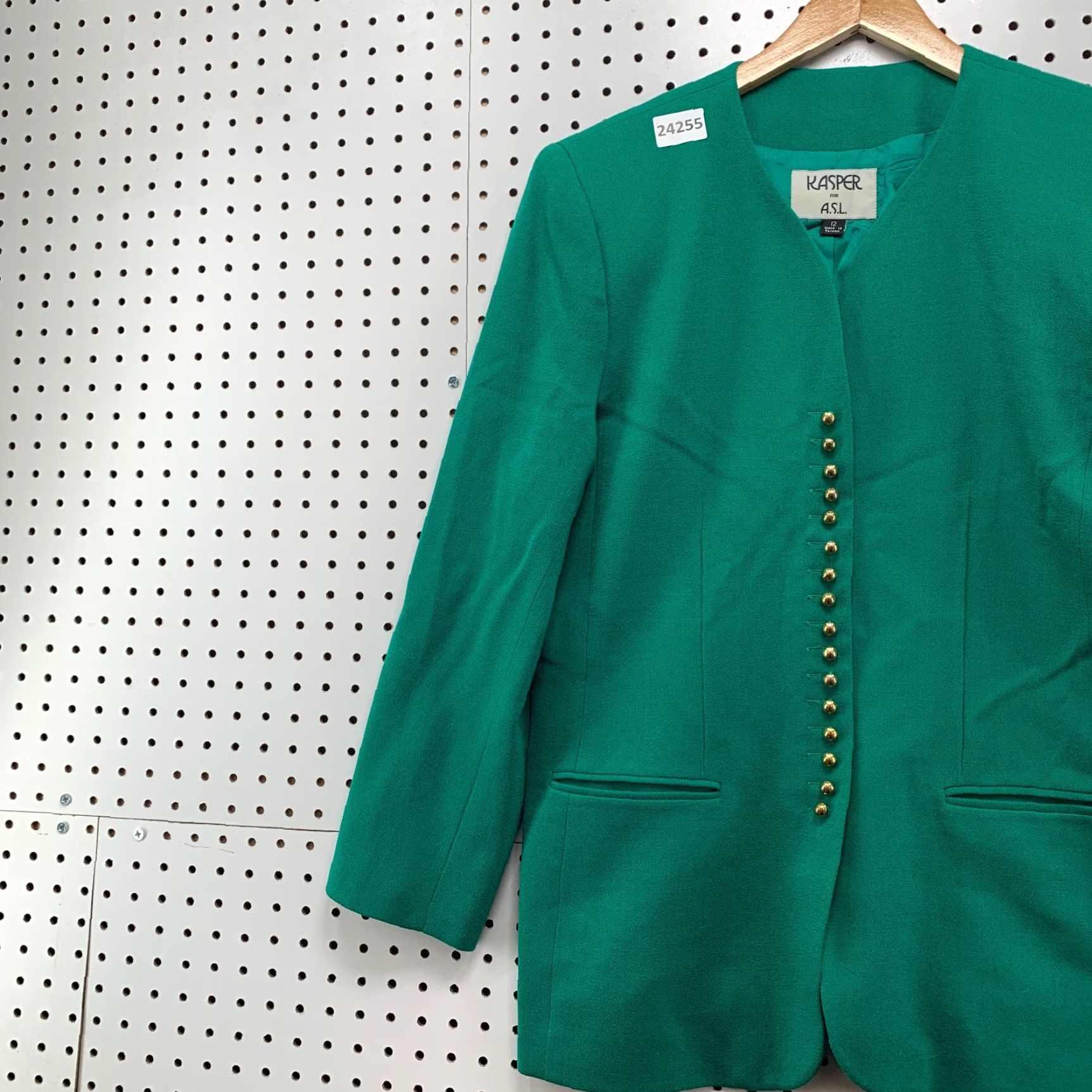 Kasper Kasper Blazer Womens Size 12 Green 100% Wool Jacket Size XL / US 12-14 / IT 48-50 - 3 Thumbnail