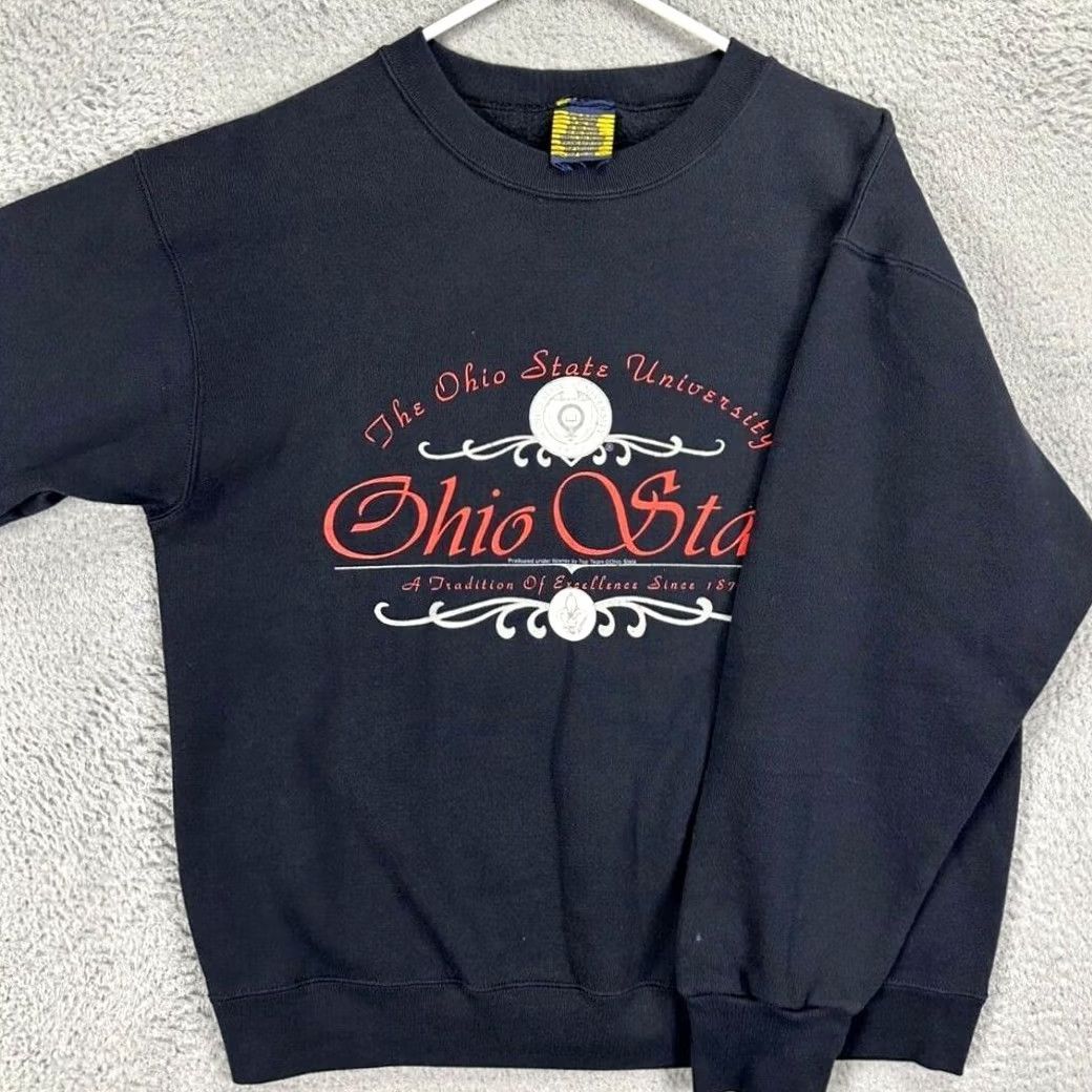 Vintage VINTAGE Ohio State Crew Sweatshirt Unisex XL Black Pullover USA Made Logo University Blended Fabric Cotton Polyester Solid Shirt Mens Womens Size US XL / EU 56 / 4 - 2 Thumbnail