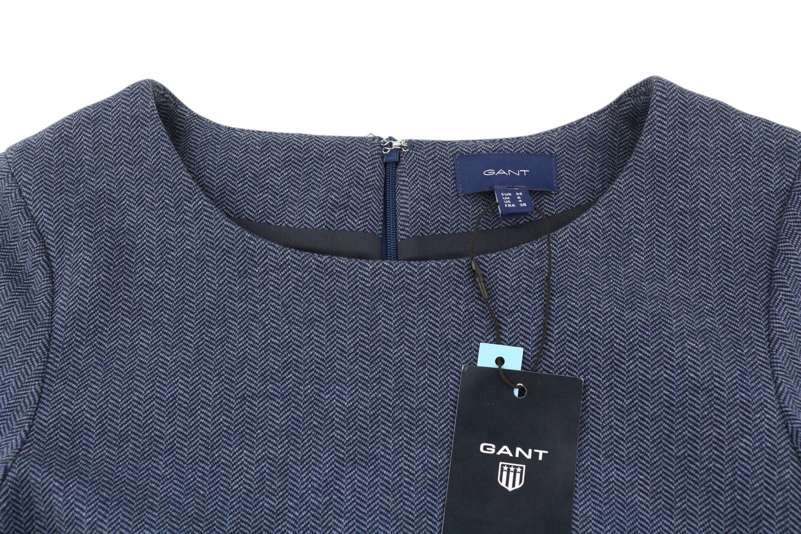 Gant HERRINGBONE JERSE EU34 Blue Round Neck Dress 85193 Size XS / US 0-2 / IT 36-38 - 4 Thumbnail