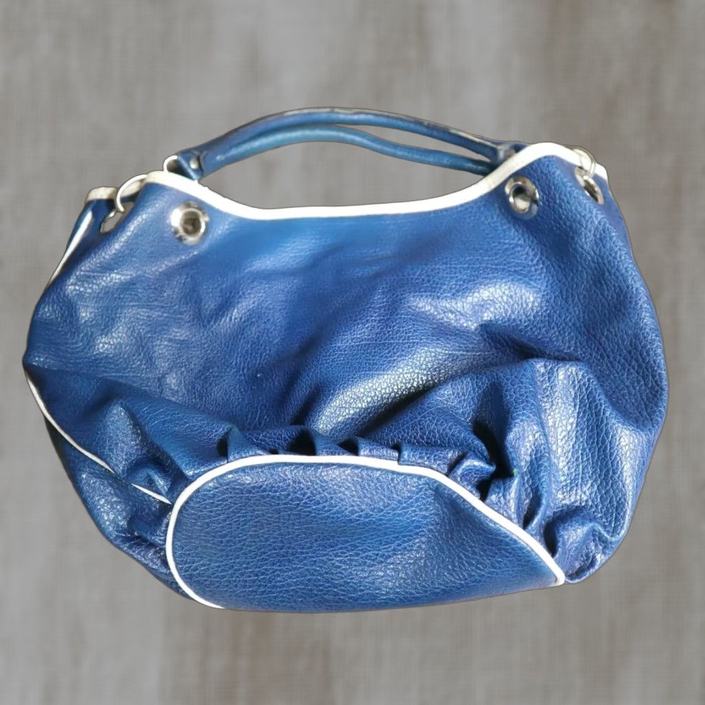 Nine West NINE WEST Blue Messenger Handbag Shoulder Bag Womens Purse Vintage Pebbled Solid Faux Leather Small Bag Size ONE SIZE - 1 Thumbnail