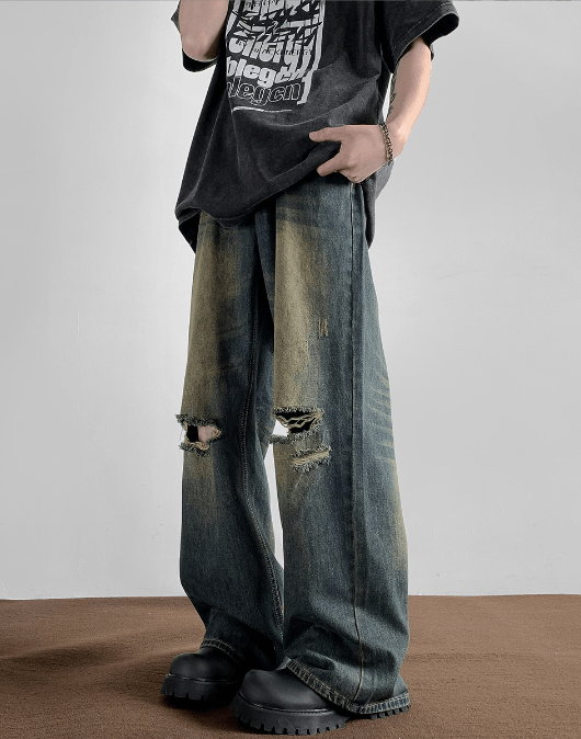 Japanese Brand × Jean Men's American retro distressed loose casual ripped jeans Size US 32 / EU 48 - 2 Thumbnail