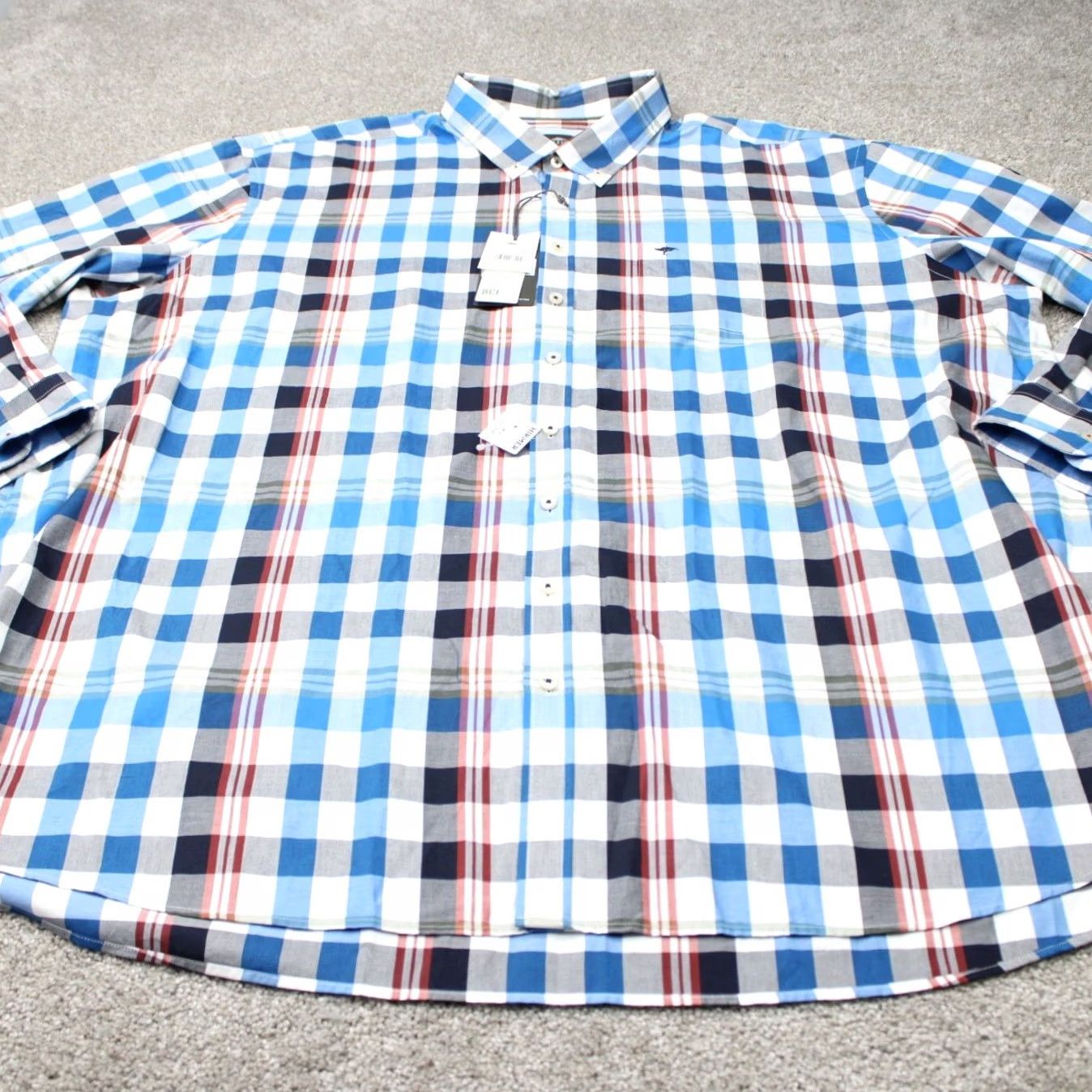 Vintage Fynch Hatton Shirt Mens 6XL Blue Red Plaid Long Sleeve Button-Up NWT Cotton 100% Size US XXL / EU 58 / 5 - 3 Thumbnail
