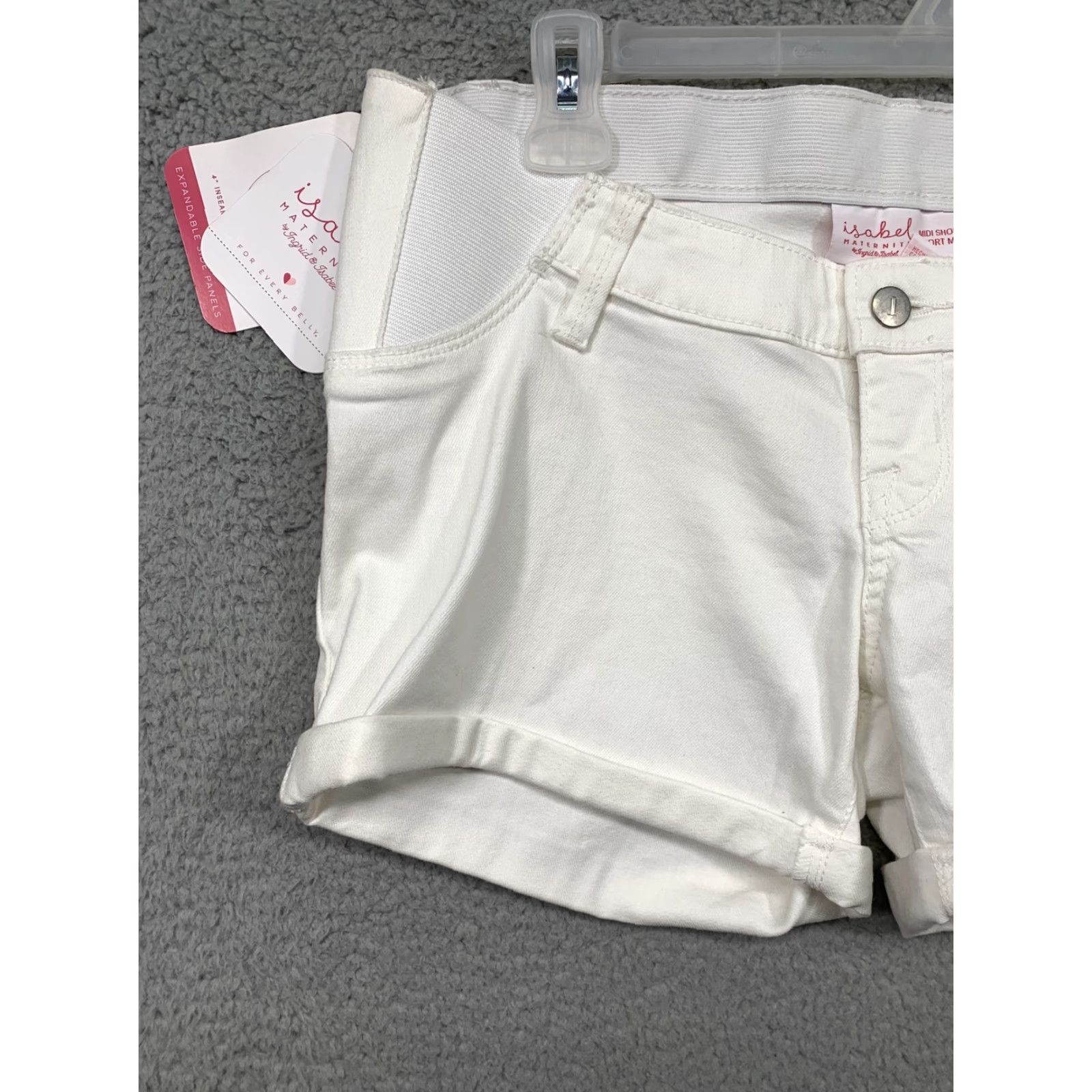 Vintage Isabel Maternity Midi Short White Cuffed 2 Back Pockets Belt Loops NWT Size 4 Denim Cotton Polyester Spandex Women Casual Front Flat Size 27" / US 4 / IT 40 - 3 Thumbnail