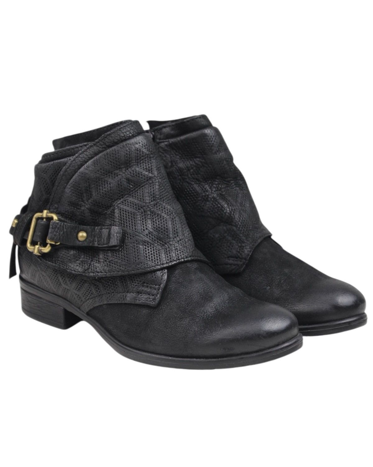 A.S.98 2000S A.S.98 BLACK EMBOSSED LEATHER BUCKLE ANKLE BOOTS Size US 5 / IT 35 - 2 Thumbnail