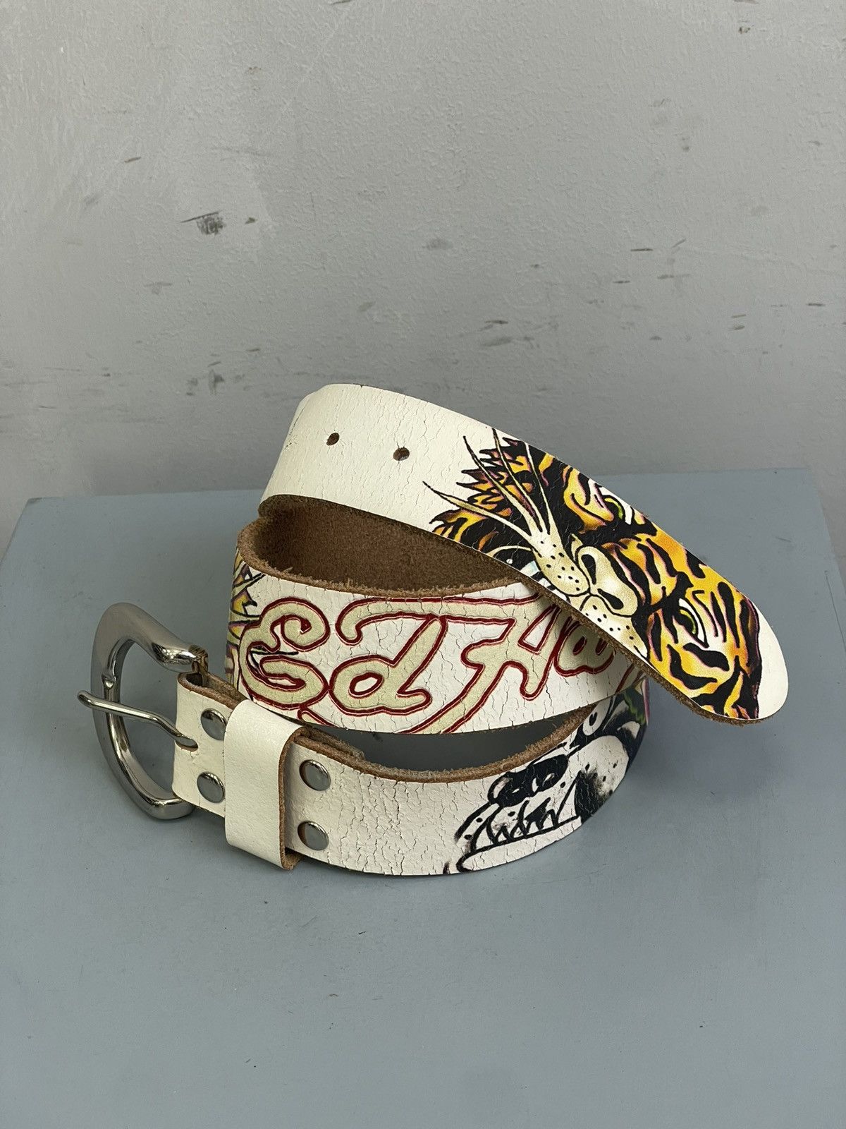 Ed Hardy Rare leather avant garde multi print belt y2k Size ONE SIZE - 7 Thumbnail