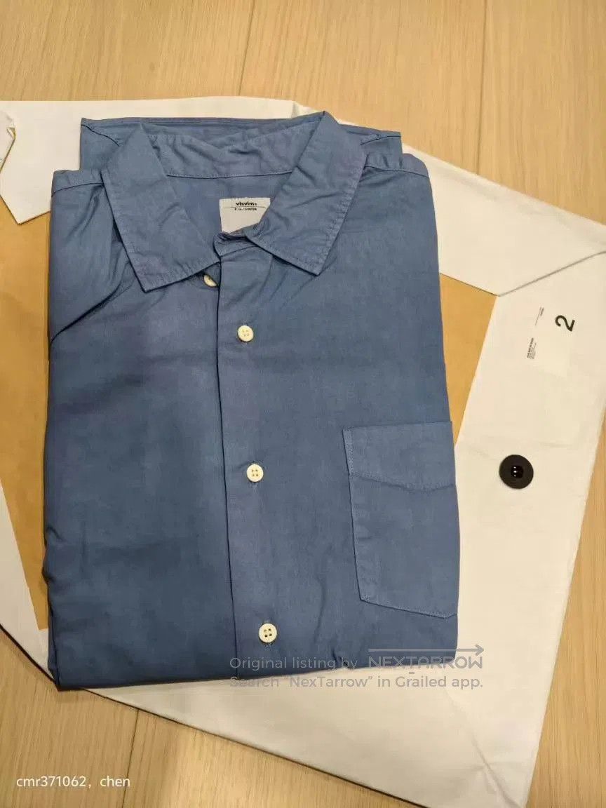 Visvim Blue Short Sleeve Shirt with 'Yokoso' Back Print. Size US M / EU 48-50 / 2 - 3 Thumbnail