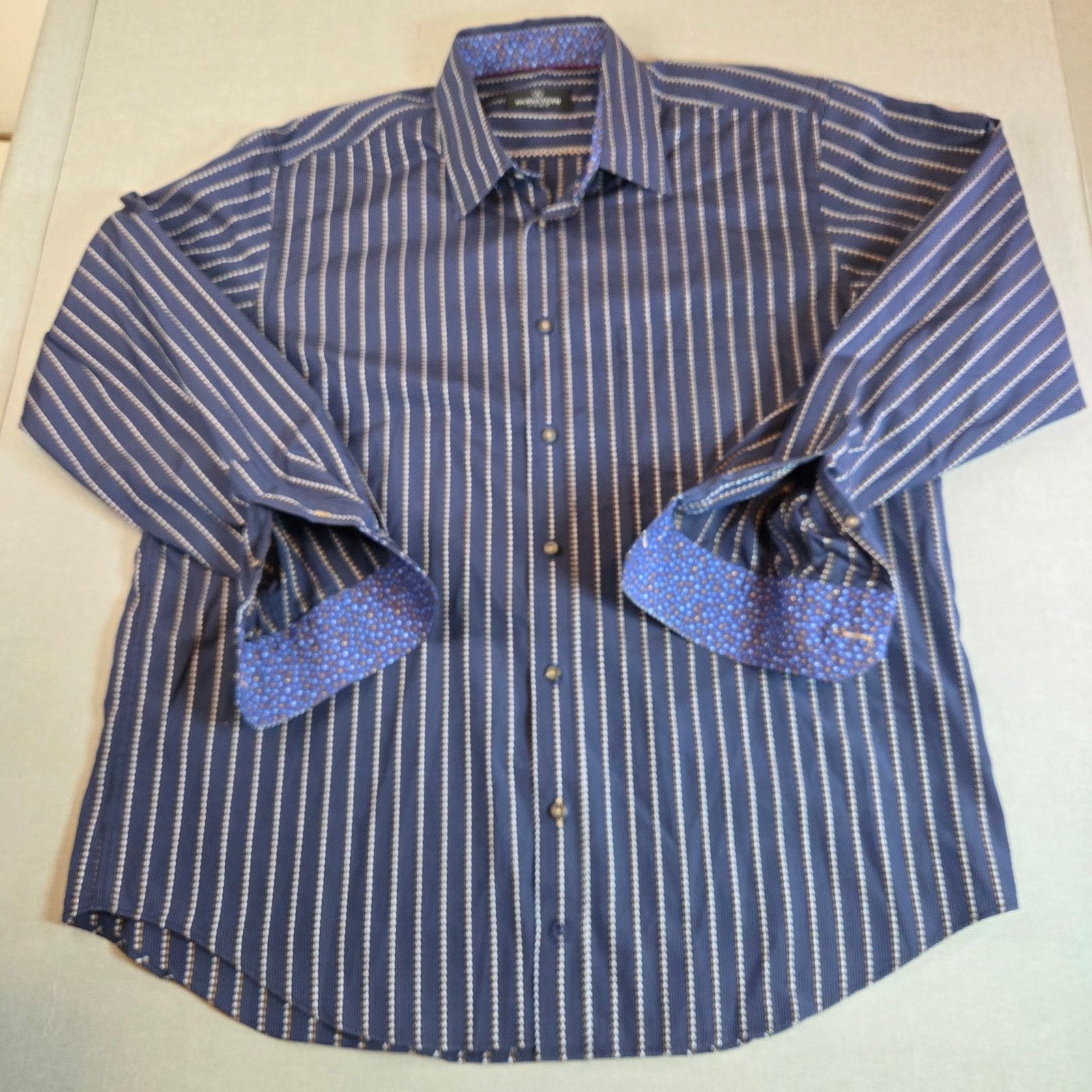 BUGATCHI Bugatchi Uomo XL Blue Stripe Cotton Button Down Shirt Size US XL / EU 56 / 4 - 1 Thumbnail