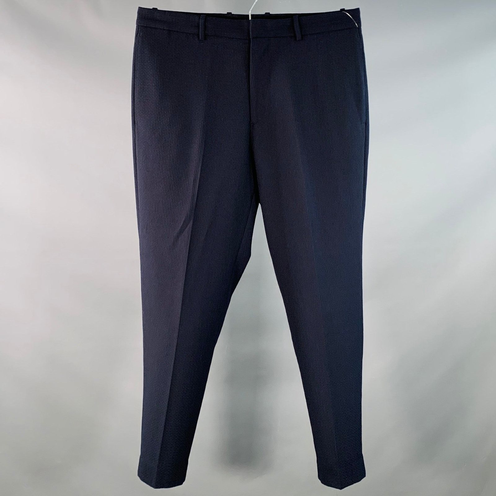 Theory THEORY Logan Navy Waffle Textured Polyester Tapered Pants Size US 34 / EU 50 - 1 Thumbnail