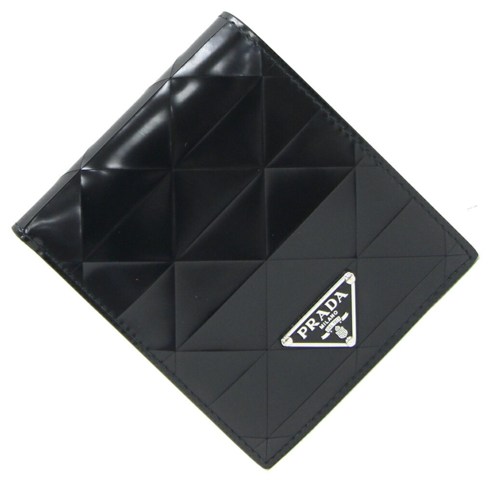 Prada Prada Bi-fold Wallet 2MO738 Black Patent Leather Compact Triangle Men's PRADA Size ONE SIZE - 1 Thumbnail