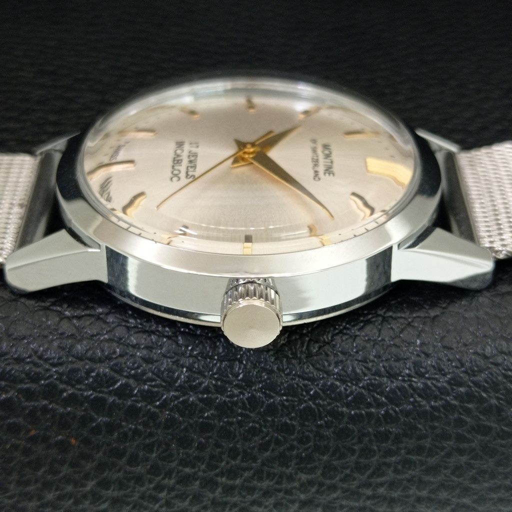 Other VINTAGE MONTINE HAND-WINDING SWISS MENS SILVER WATCH a444165 Size 38 - 5 Thumbnail