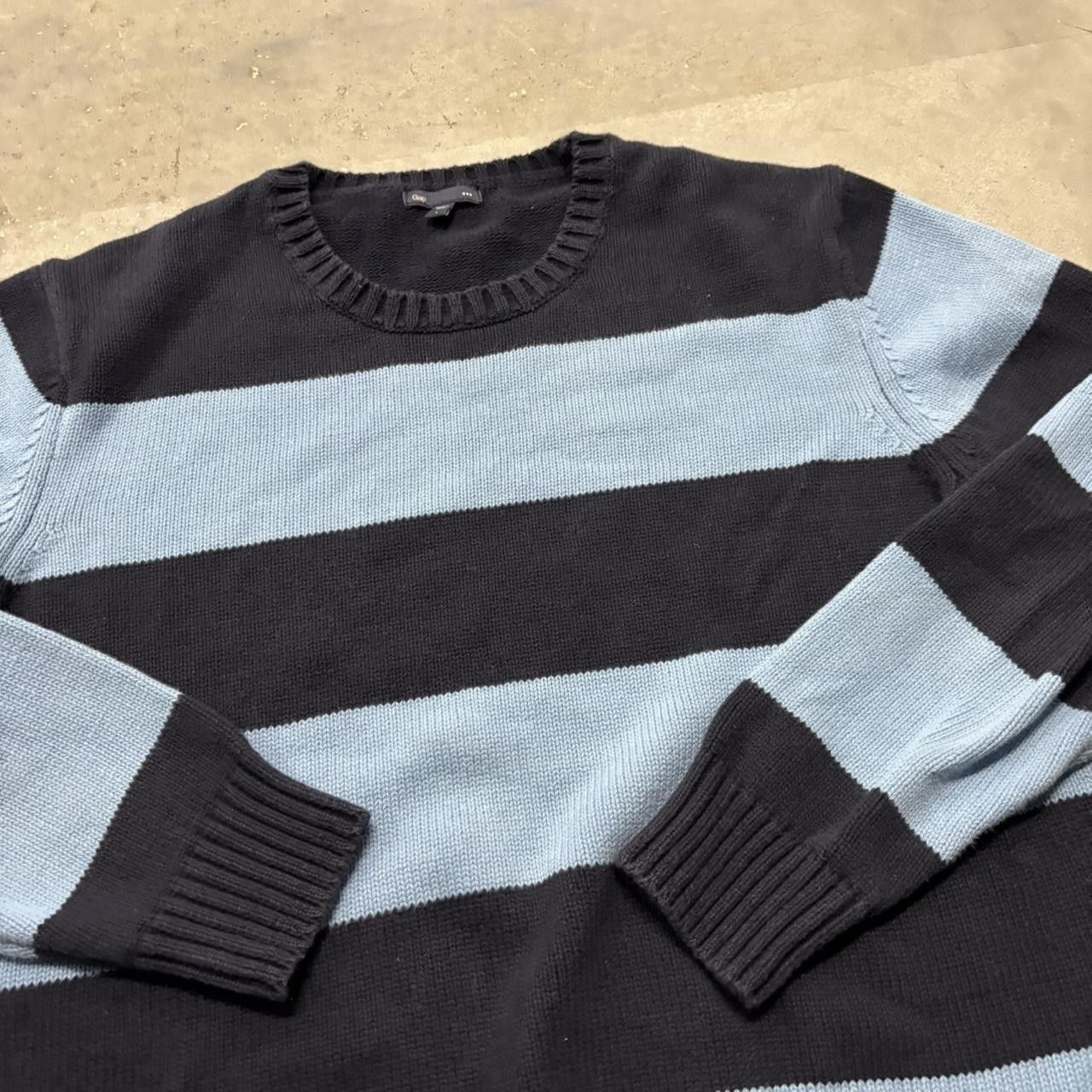 Japanese Brand × Vintage Crazy Vintage Y2K/2000s Light Blue & Navy Blue Two Tone Striped Sweater! Size US L / EU 52-54 / 3 - 3 Thumbnail