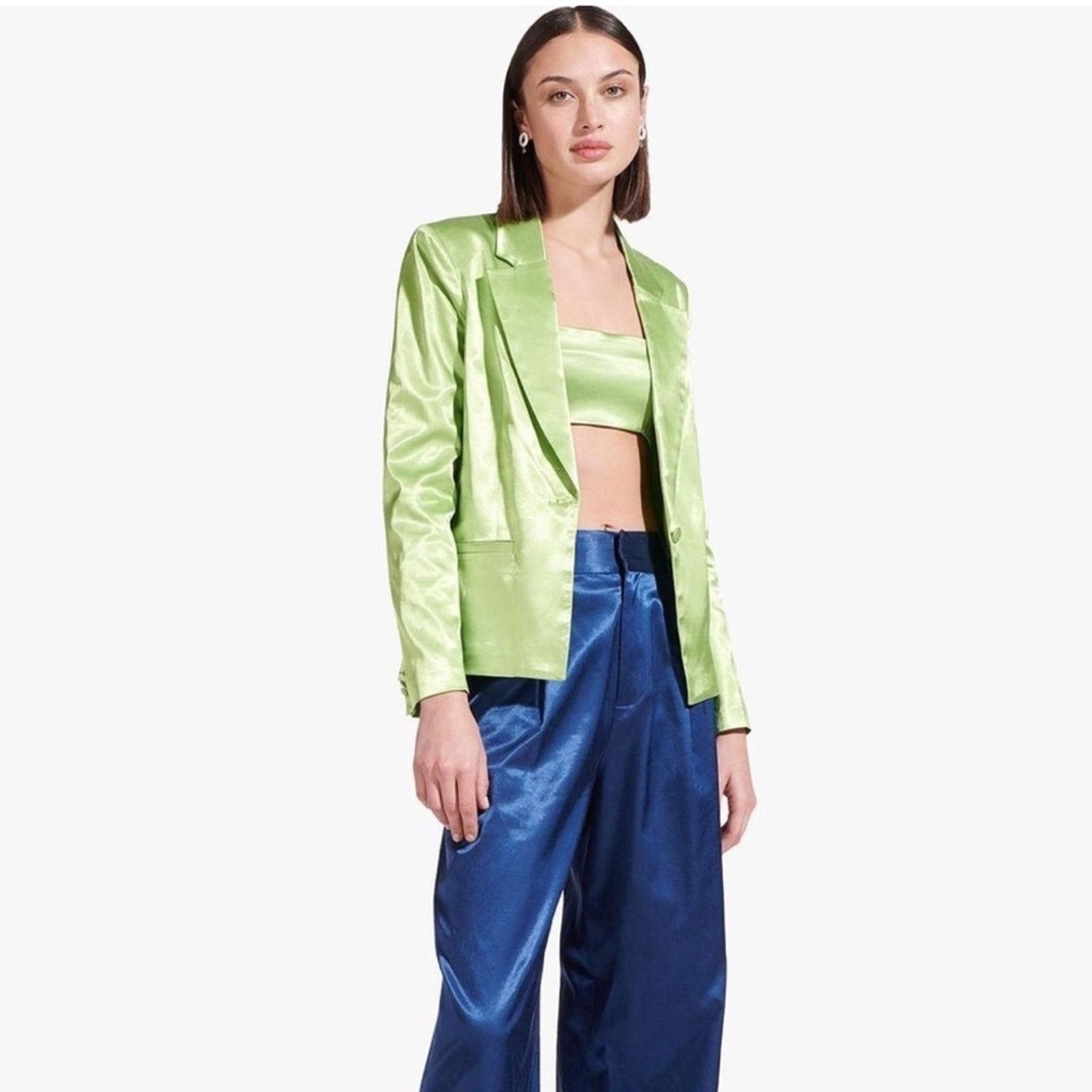 Staud Staud Madden Blazer - Size XS - Moss Green Stretch Satin Size XS / US 0-2 / IT 36-38 - 3 Thumbnail