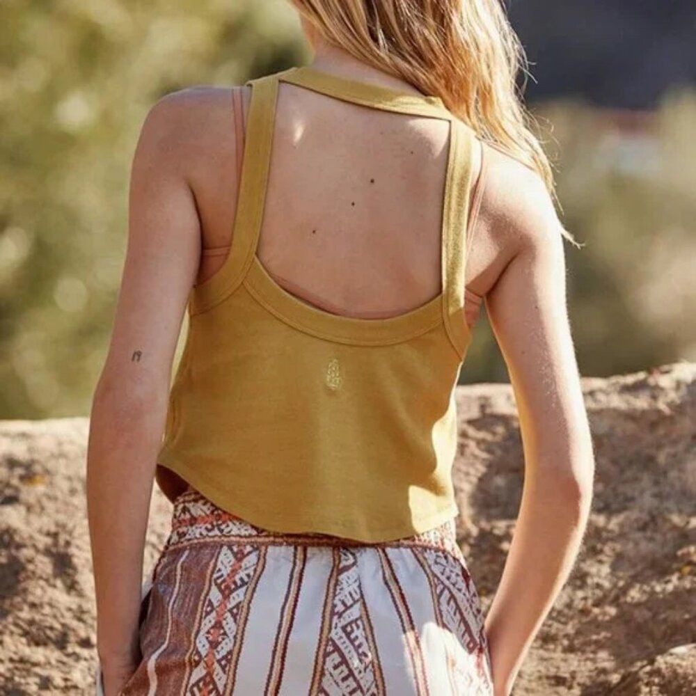Free People New Free People FP Movement Mustard Cotton Open Air Tank To Size L / US 10 / IT 46 - 2 Thumbnail