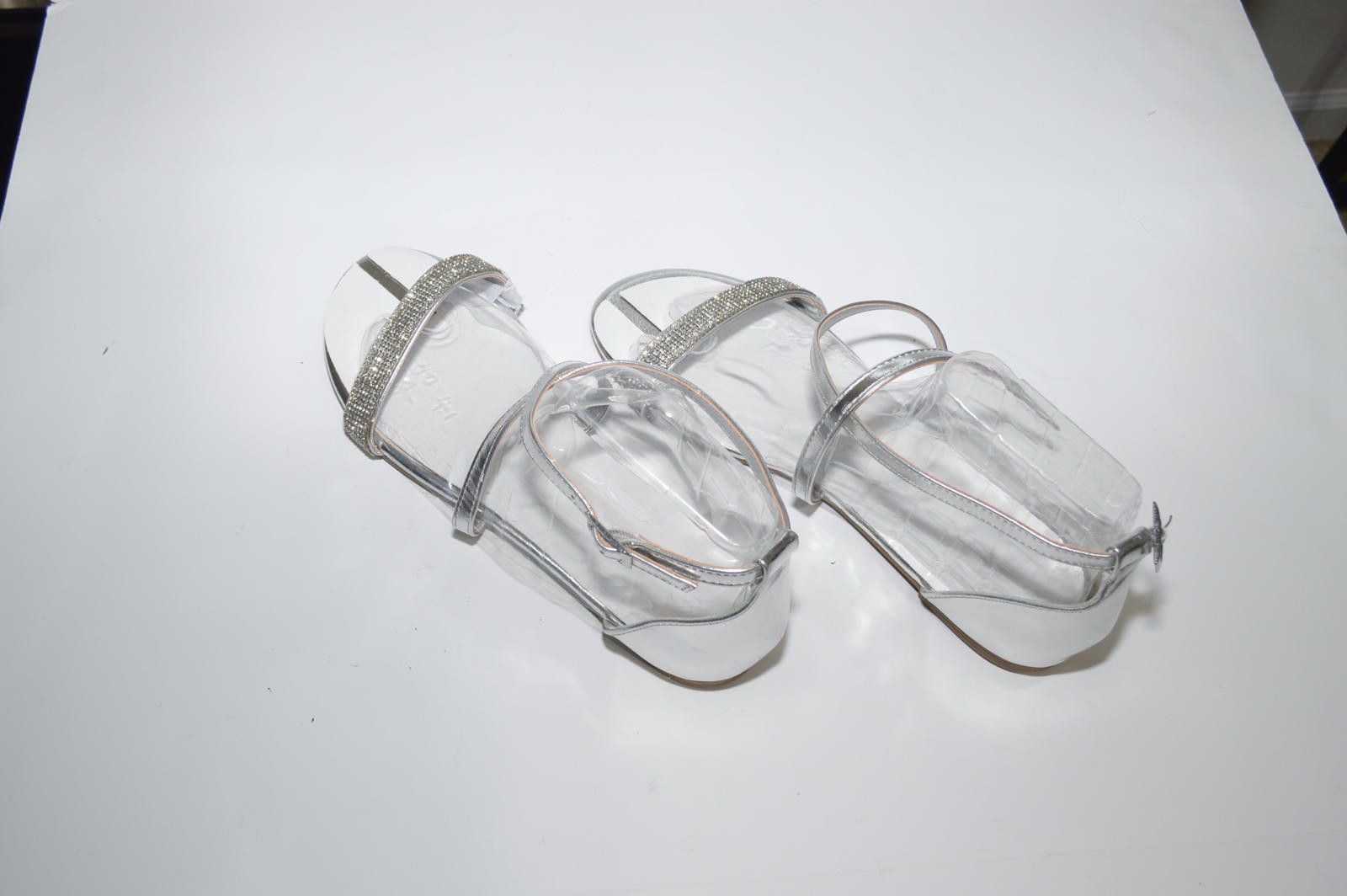Designer Silver Rhinestone Strap Sandals, Size 11 Size US 11 / IT 41 - 2 Thumbnail