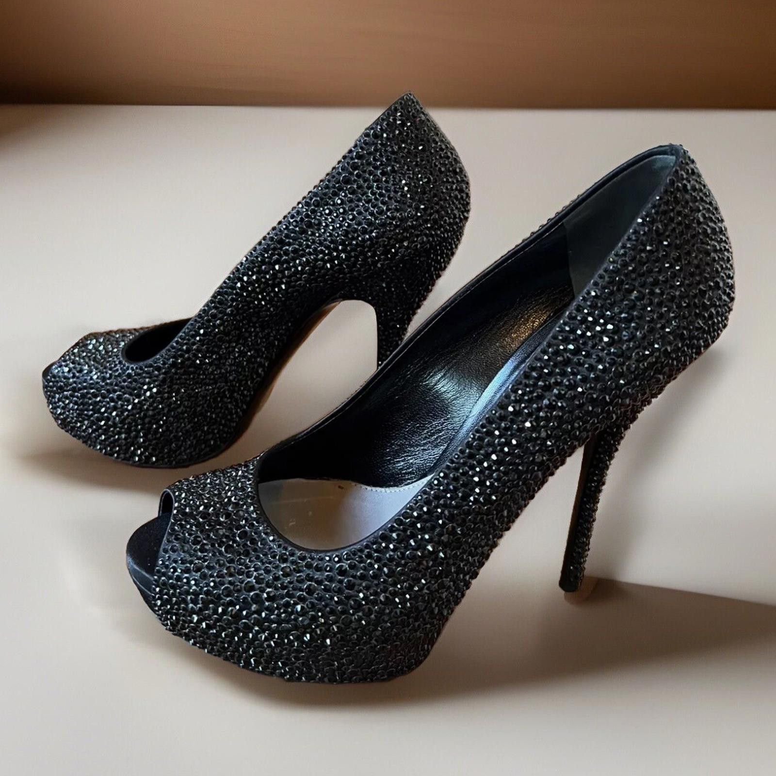 Gucci GUCCI Size 9 Black Crystal ETOILE SOFIA Open Toe Heels Pumps Size US 9 / IT 39 - 1 Thumbnail